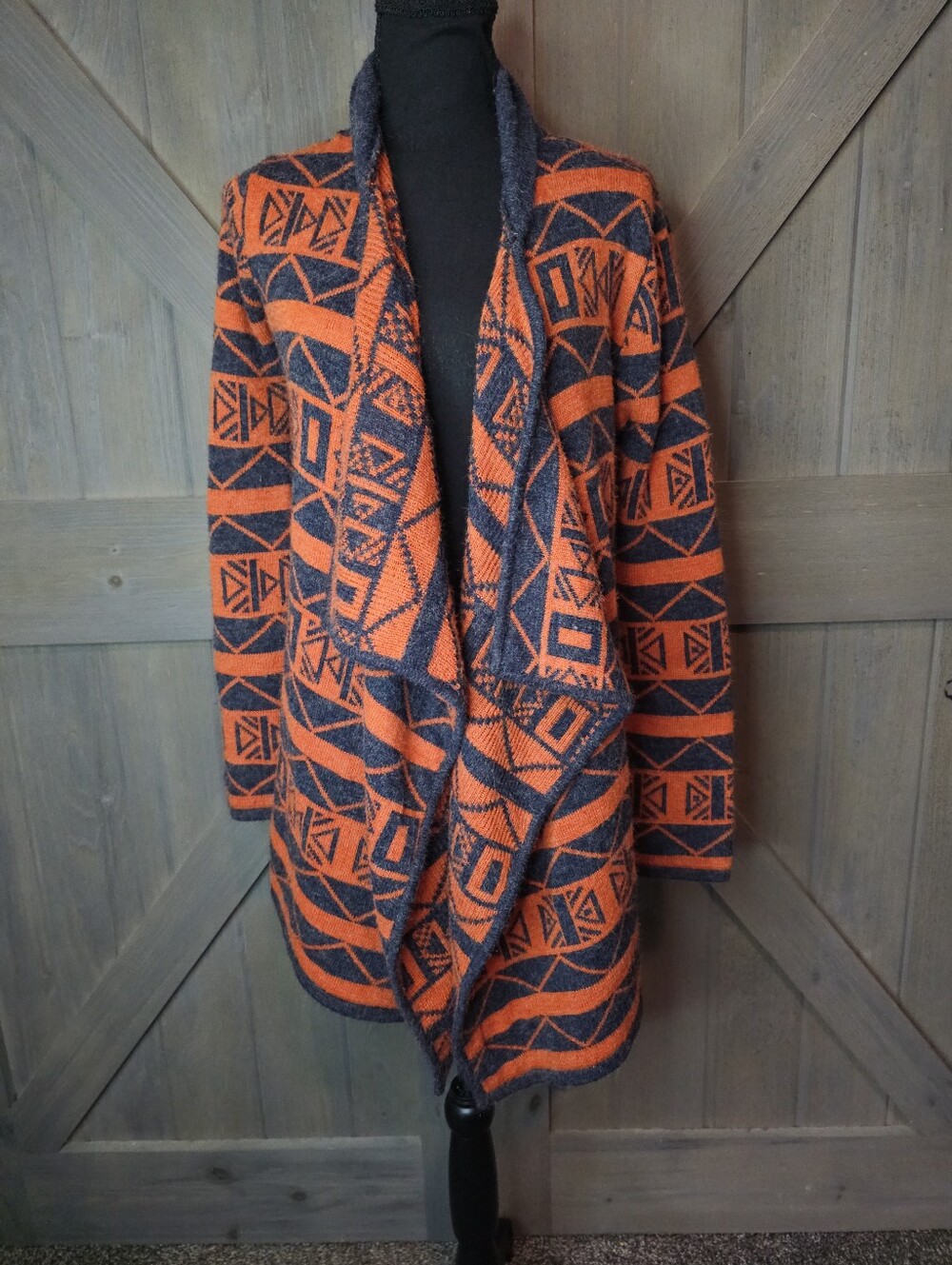 Vintage Aztec Southwest Open Front Cardigan Sweater Women's Medium Boho